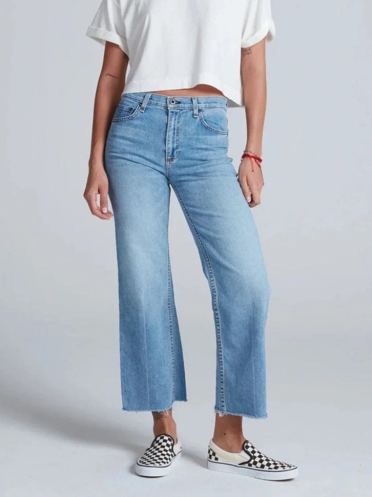 Nwt Womens Askk Ny Blue (Item-864) Crop Wide Leg Keelover Denim Jeans 25
